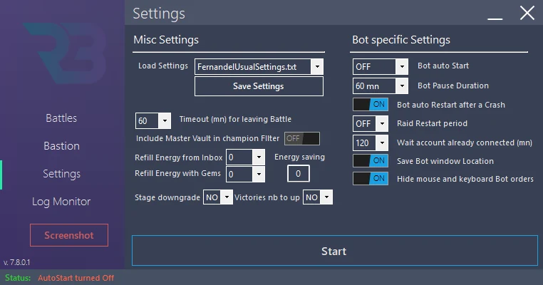 In RSLBot: Version 7.8.0.1 visible on the RSLBot window