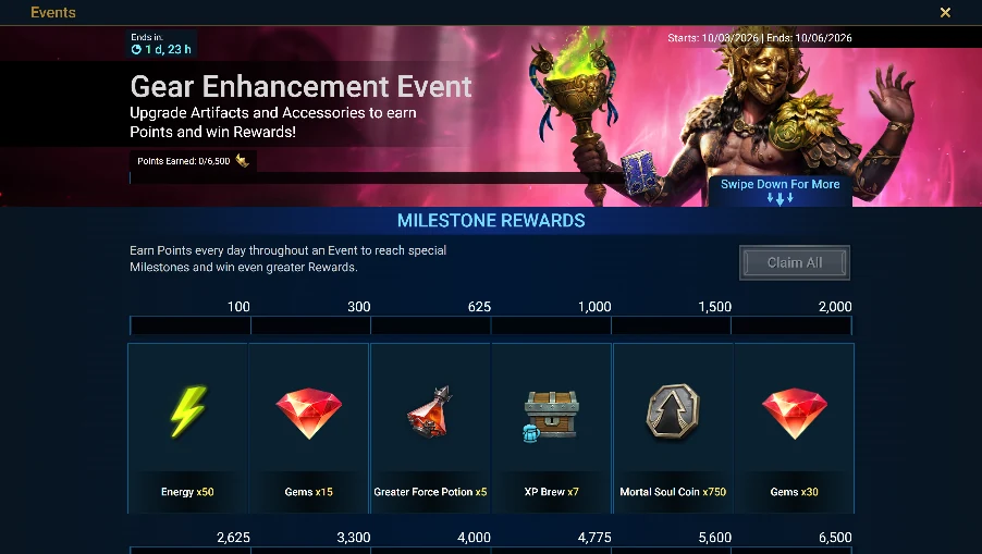In Plarium: Bastion → Events or Tournaments → open an existing event: reward milestones and list, without Claim