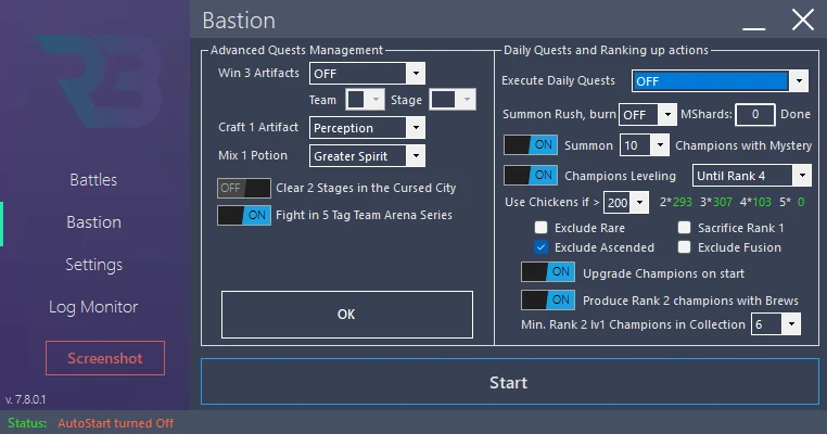In RSLBot: Same menu → Manage Advanced: teams and advanced settings visible, without enabling