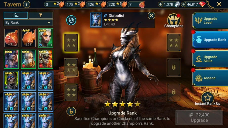 In Plarium: Bastion → Tavern → Upgrade Rank: select an already available champion to show its rank, without adding sacrifice champions or confirming