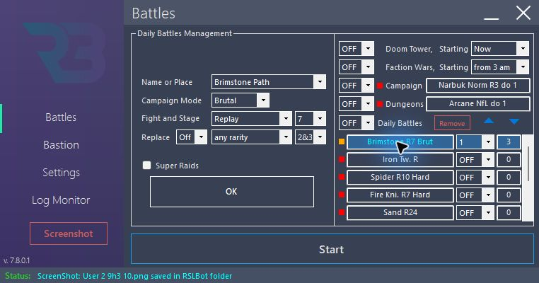Daily Battles: Brimstone Path Brutal stage seven, Replay, replacement OFF