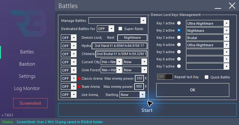 Demon Lord: key order, next key Nightmare, module OFF