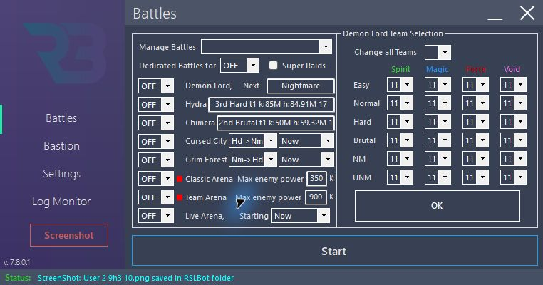 Demon Lord Team Selection: teams by difficulty and affinity