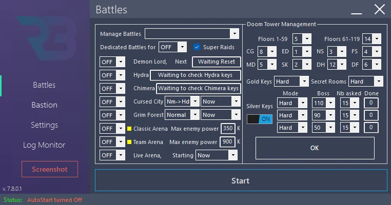 In RSLBot: Doom Tower management: floor and boss teams, module OFF