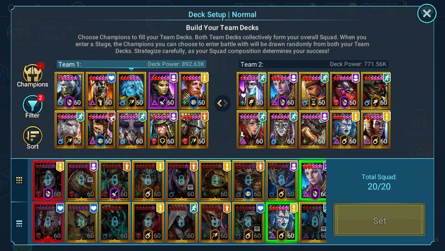 In Plarium: Grim Forest → Deck Setup in Normal: current champions/deck, without changing selections or using Set Team
